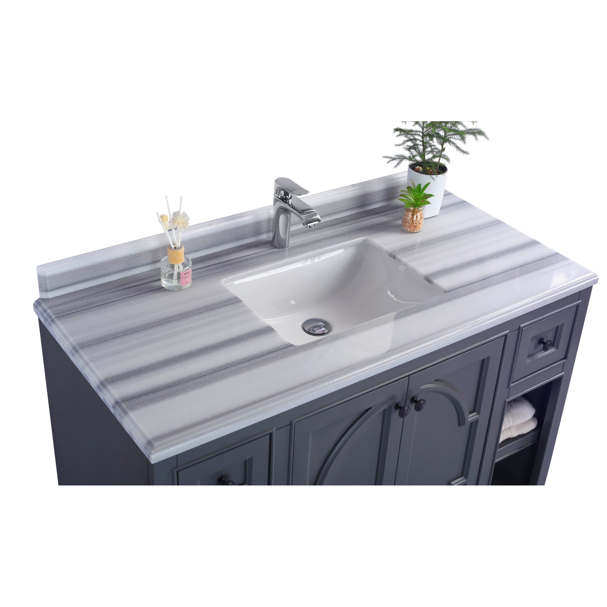 Odyssey 48" Maple Grey Bathroom Vanity with White Stripes Marble Countertop