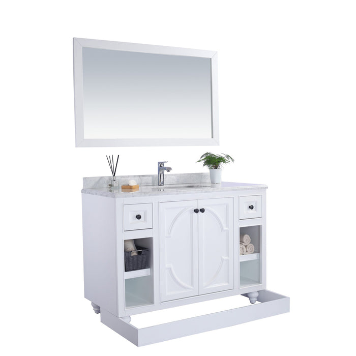 Odyssey 48" White Bathroom Vanity with White Stripes Marble Countertop