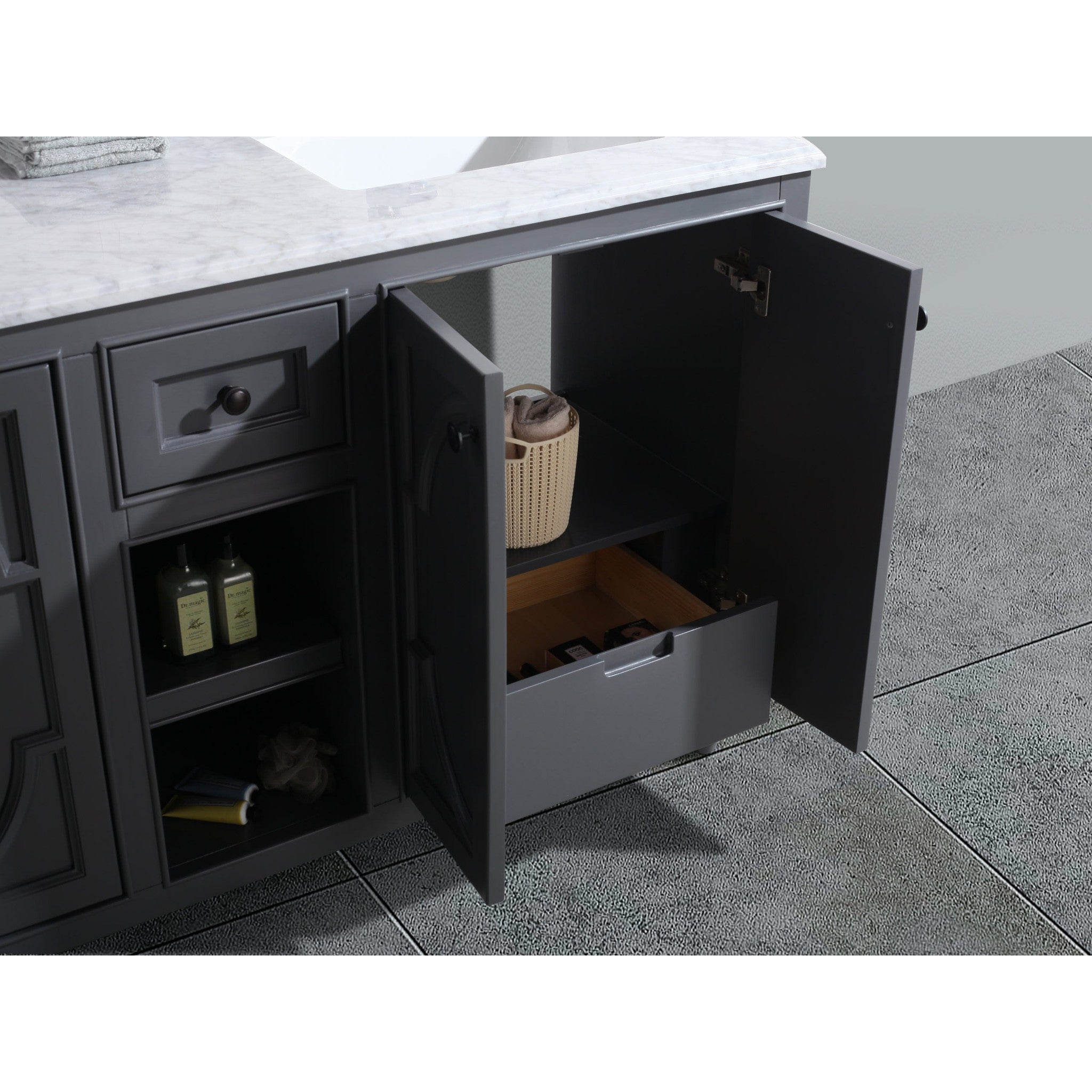 Odyssey 60" Maple Grey Double Sink Bathroom Vanity with Matte Black VIVA Stone Solid Surface Countertop