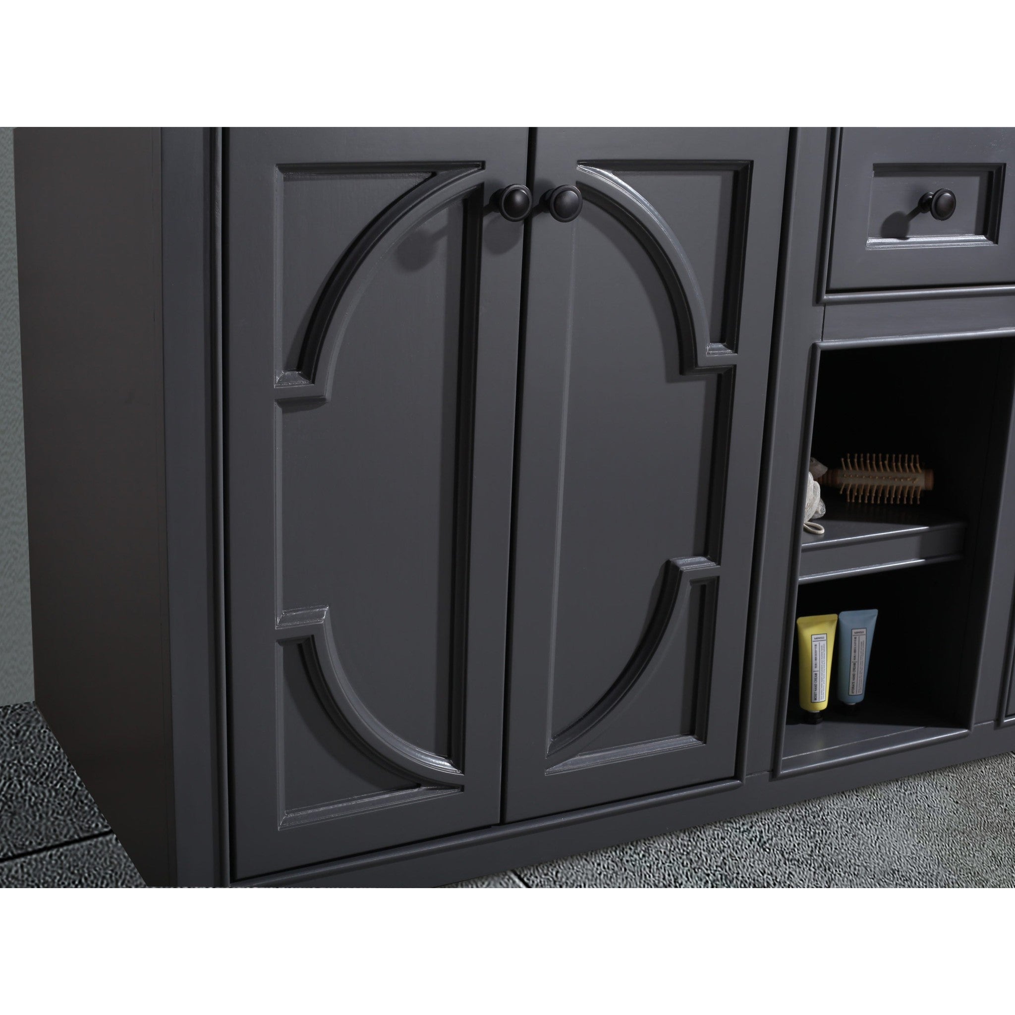Odyssey 60" Maple Grey Double Sink Bathroom Vanity with Matte Black VIVA Stone Solid Surface Countertop