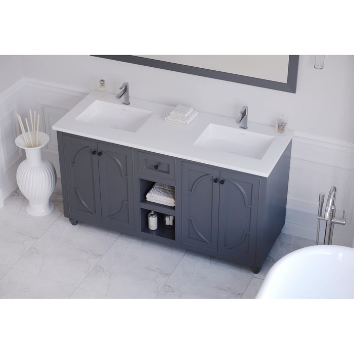 Odyssey 60" Maple Grey Double Sink Bathroom Vanity with Matte White VIVA Stone Solid Surface Countertop