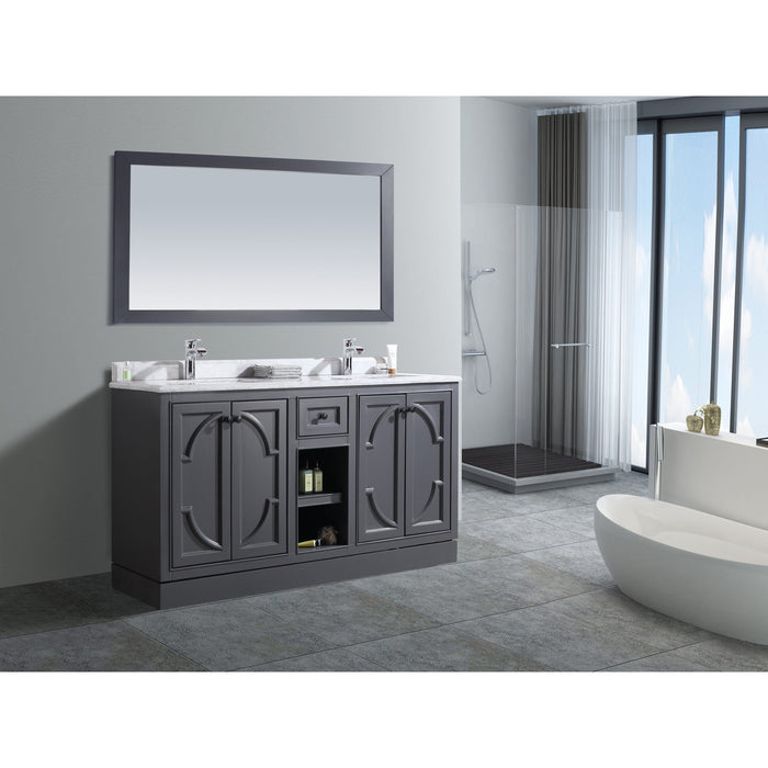 Odyssey 60" Maple Grey Double Sink Bathroom Vanity with White Carrara Marble Countertop