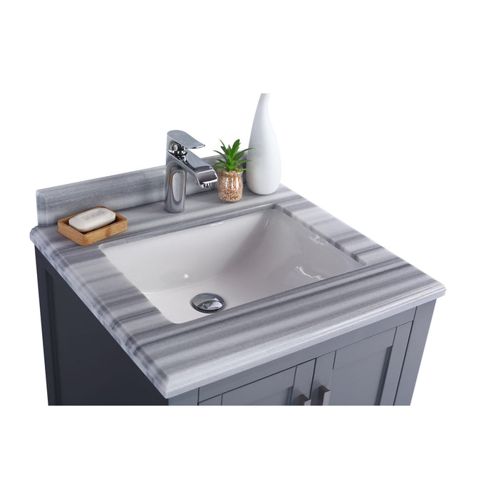 Wilson 24" Grey Bathroom Vanity with White Stripes Marble Countertop