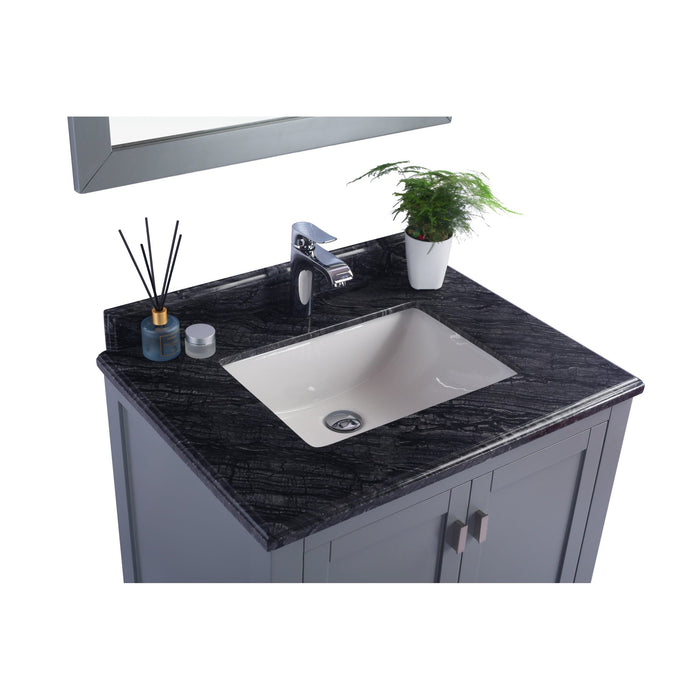 Wilson 30" Grey Bathroom Vanity with Black Wood Marble Countertop