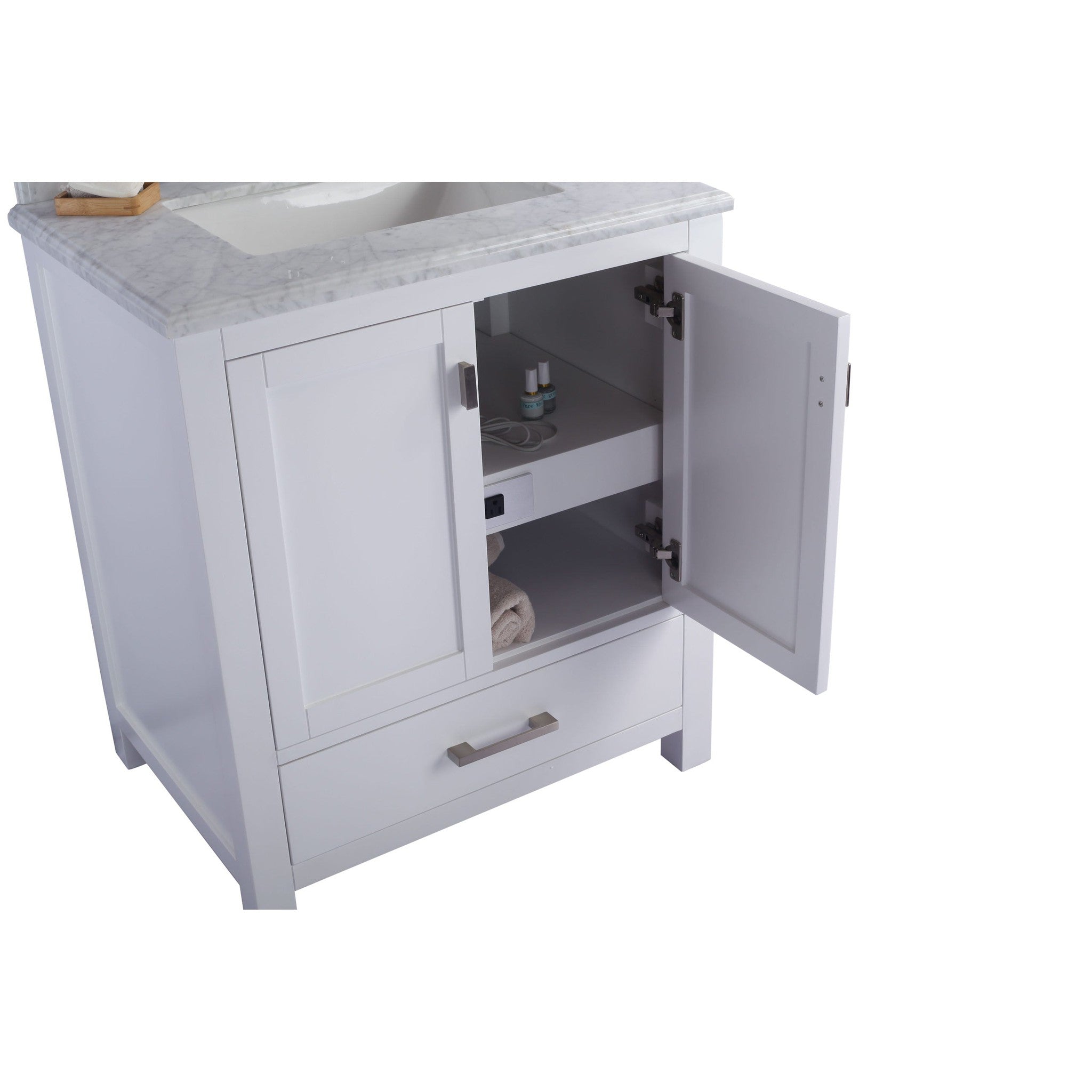 Wilson 30" White Bathroom Vanity with White Carrara Marble Countertop