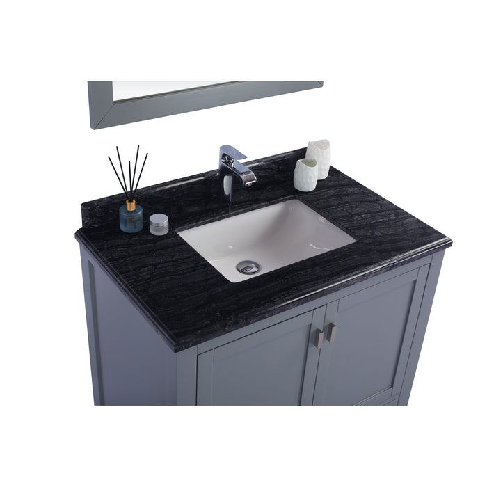 Wilson 36" Grey Bathroom Vanity with Black Wood Marble Countertop