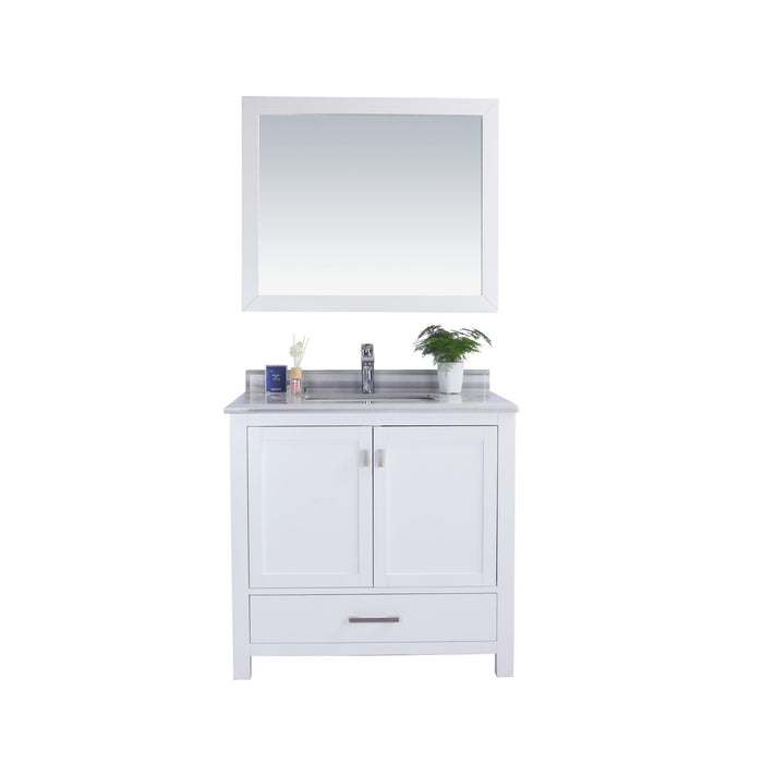 Wilson 36" White Bathroom Vanity with White Stripes Marble Countertop