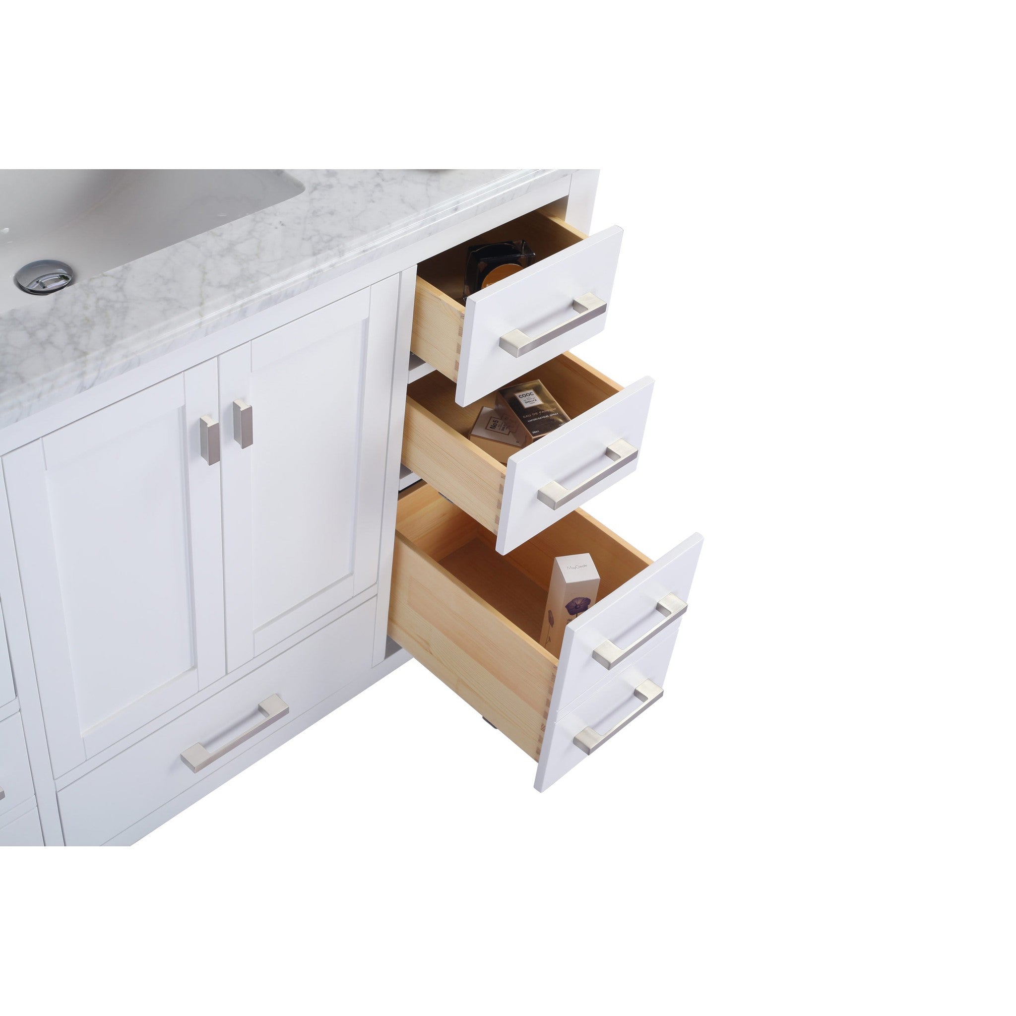 Wilson 48" White Bathroom Vanity with White Stripes Marble Countertop