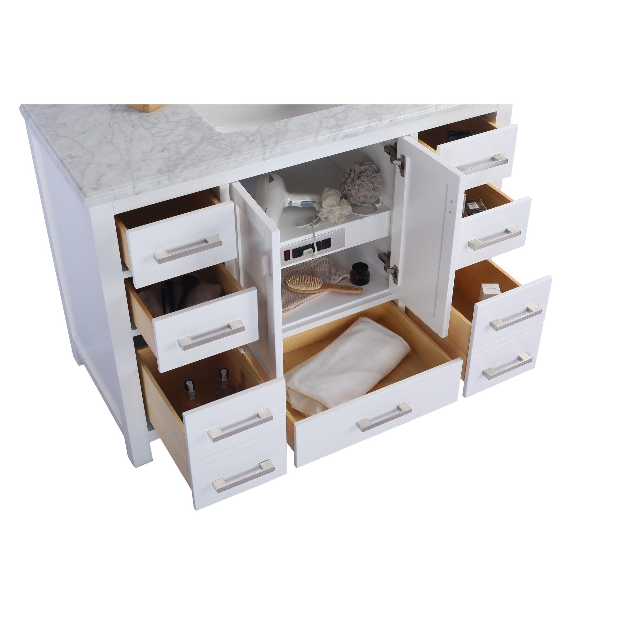 Wilson 48" White Bathroom Vanity with White Stripes Marble Countertop