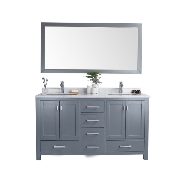Wilson 60" Grey Double Sink Bathroom Vanity with White Carrara Marble Countertop