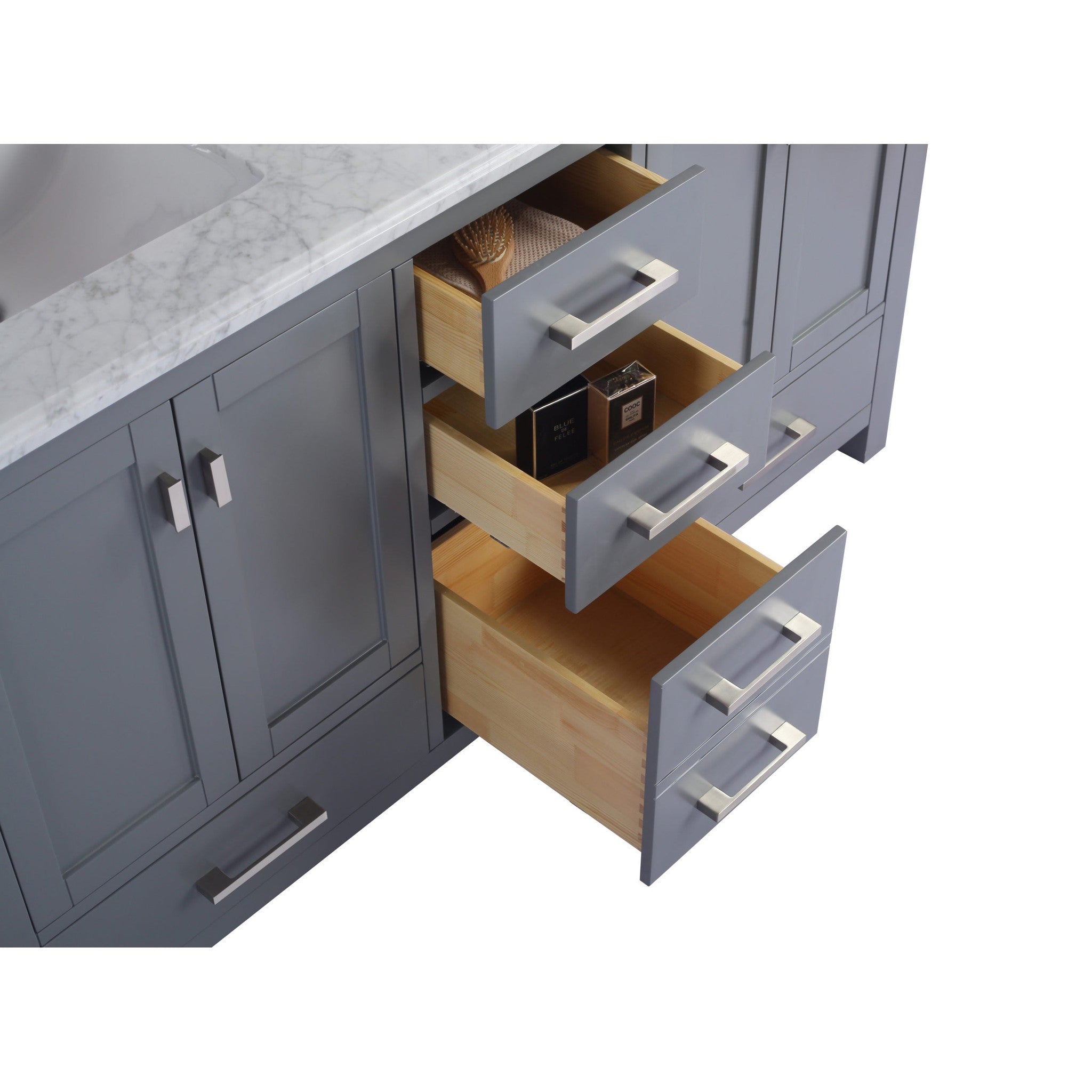 Wilson 60" Grey Double Sink Bathroom Vanity with White Carrara Marble Countertop