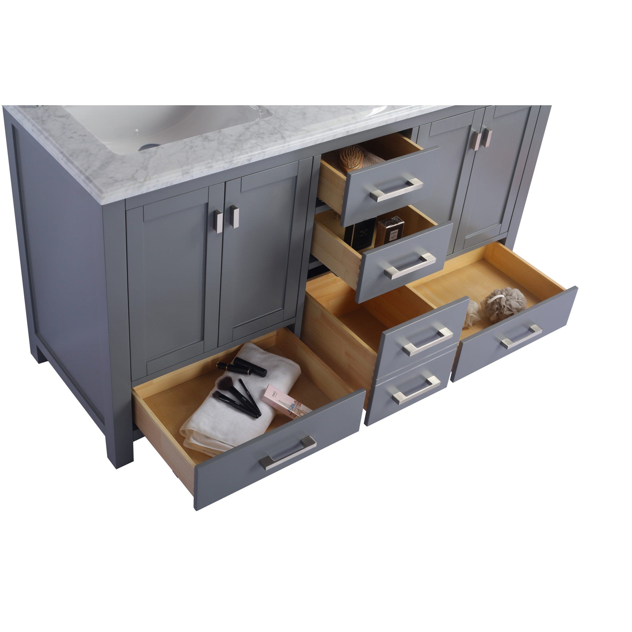 Wilson 60" Grey Double Sink Bathroom Vanity with White Carrara Marble Countertop