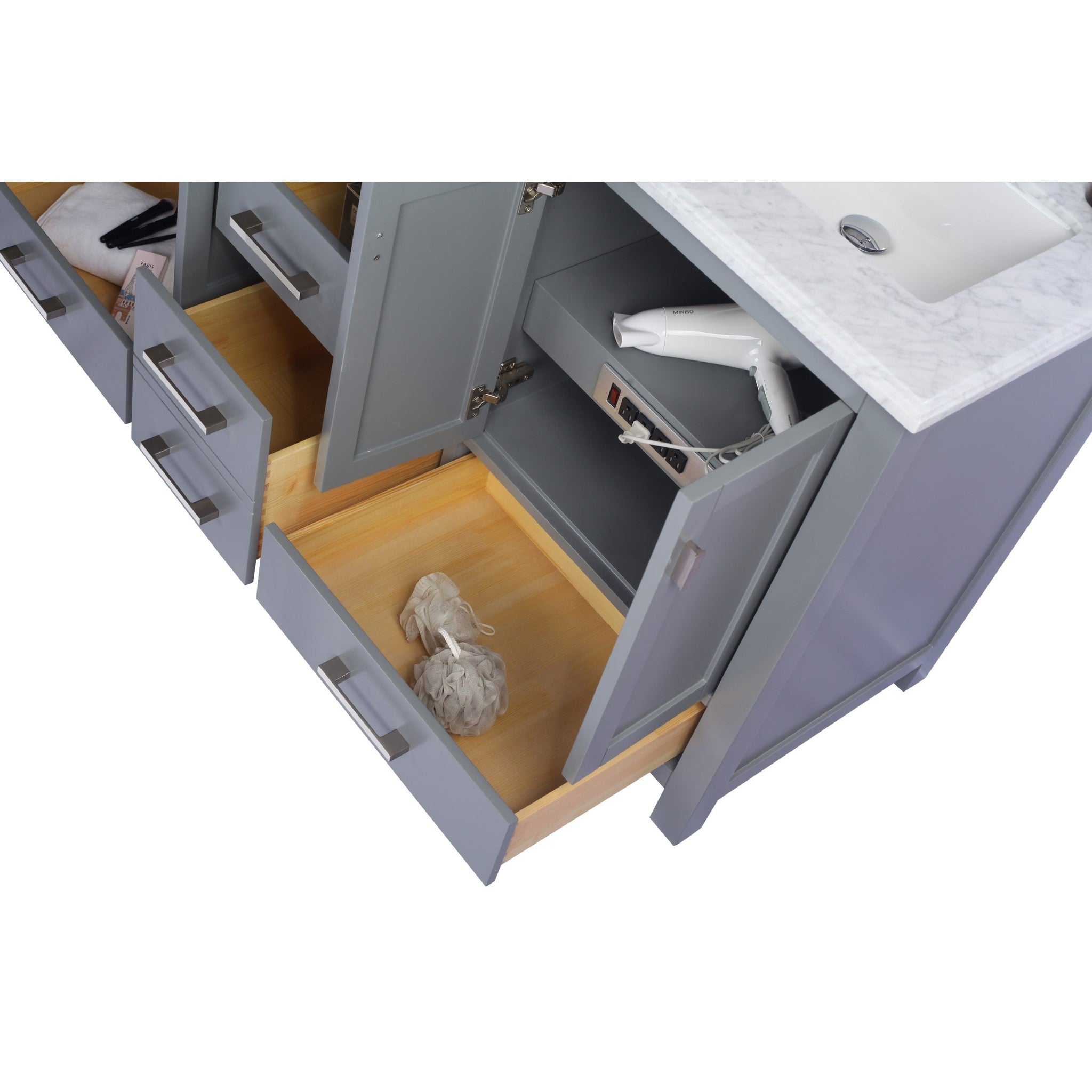Wilson 60" Grey Double Sink Bathroom Vanity with White Carrara Marble Countertop