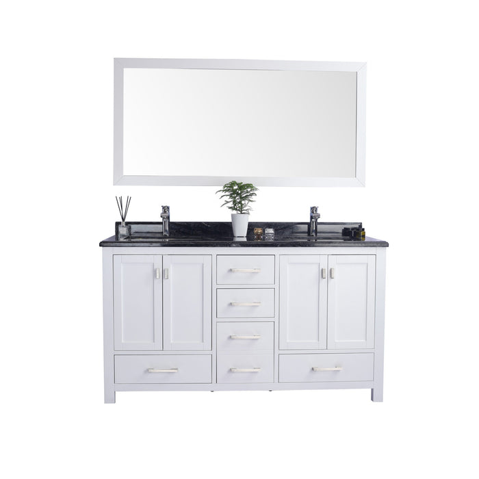 Wilson 60" White Double Sink Bathroom Vanity with Black Wood Marble Countertop