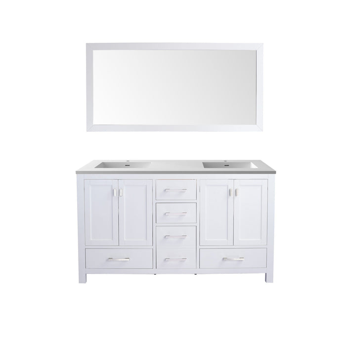 Wilson 60" White Double Sink Bathroom Vanity with Matte White VIVA Stone Solid Surface Countertop