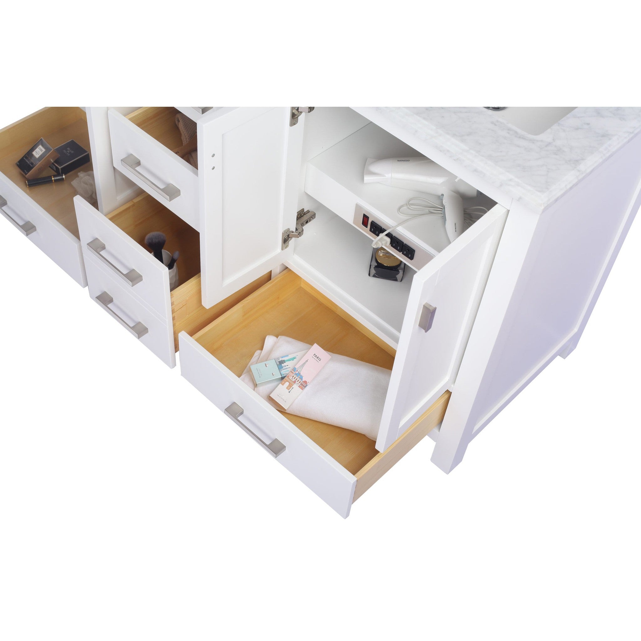 Wilson 60" White Double Sink Bathroom Vanity with Matte White VIVA Stone Solid Surface Countertop