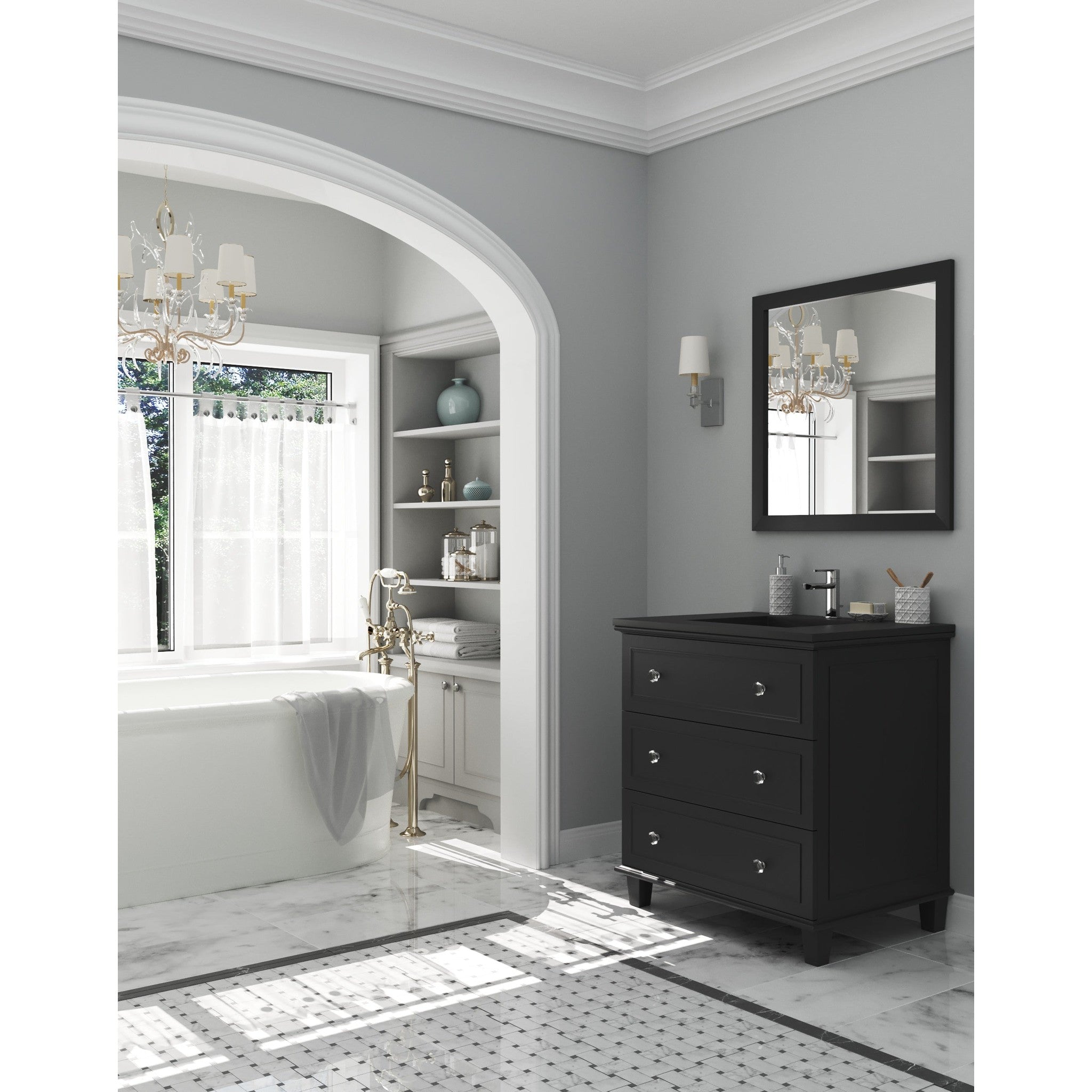Luna 30" Espresso Bathroom Vanity with Matte Black VIVA Stone Solid Surface Countertop