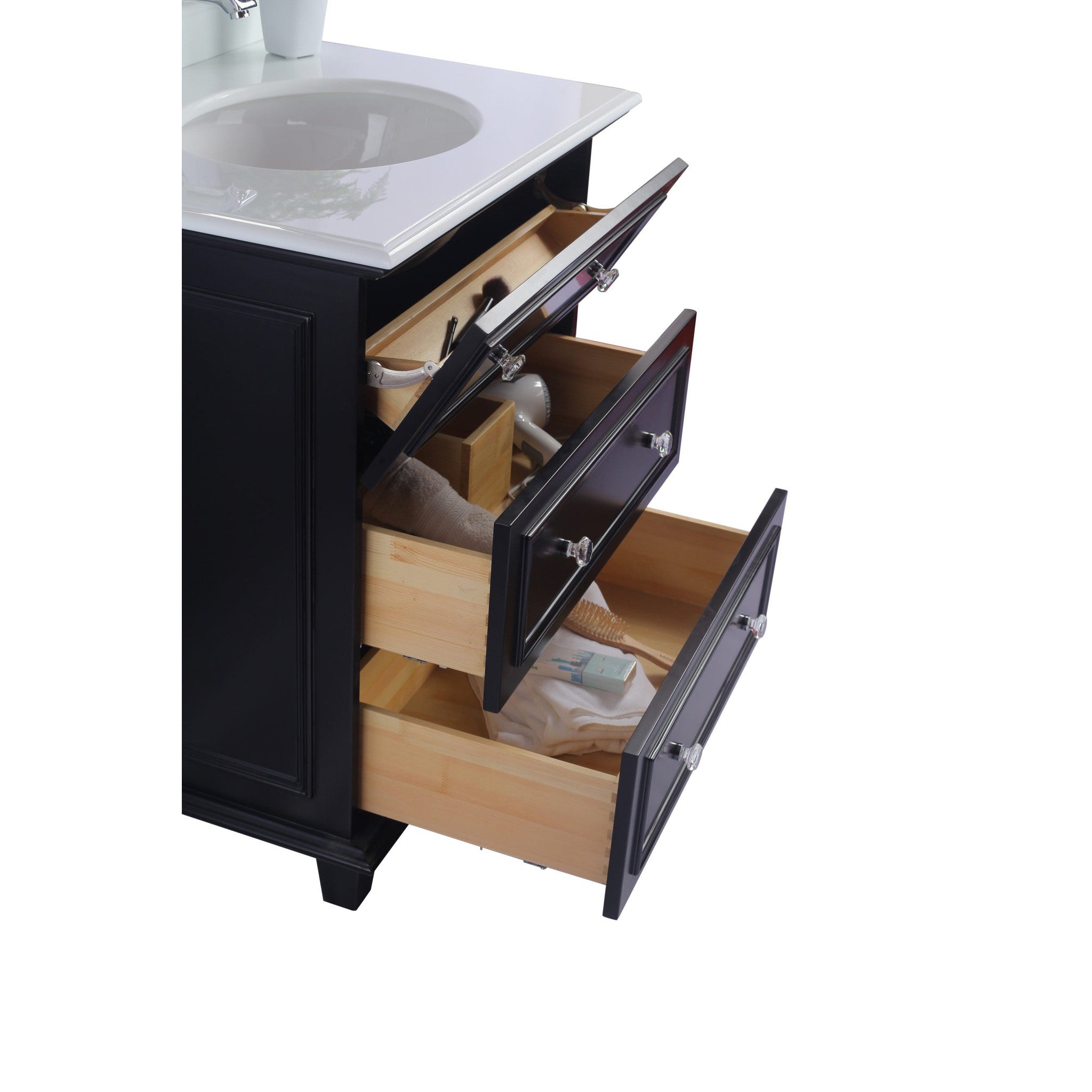 Luna 30" Espresso Bathroom Vanity with Matte Black VIVA Stone Solid Surface Countertop