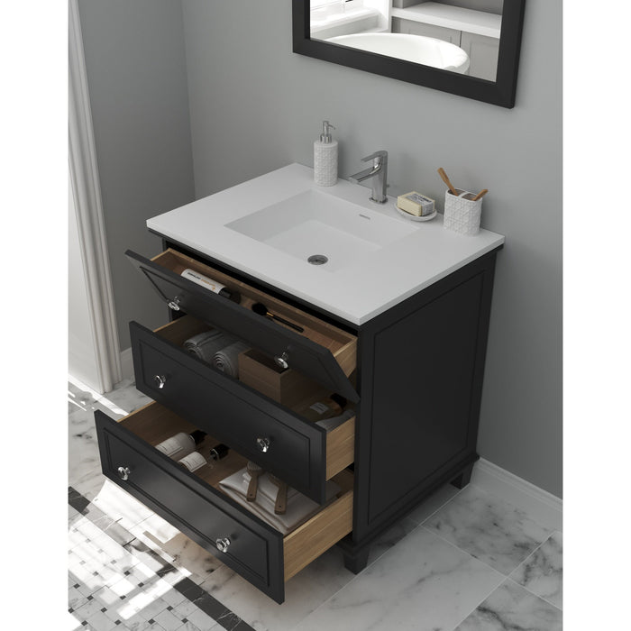 Luna 30" Espresso Bathroom Vanity with Matte White VIVA Stone Solid Surface Countertop