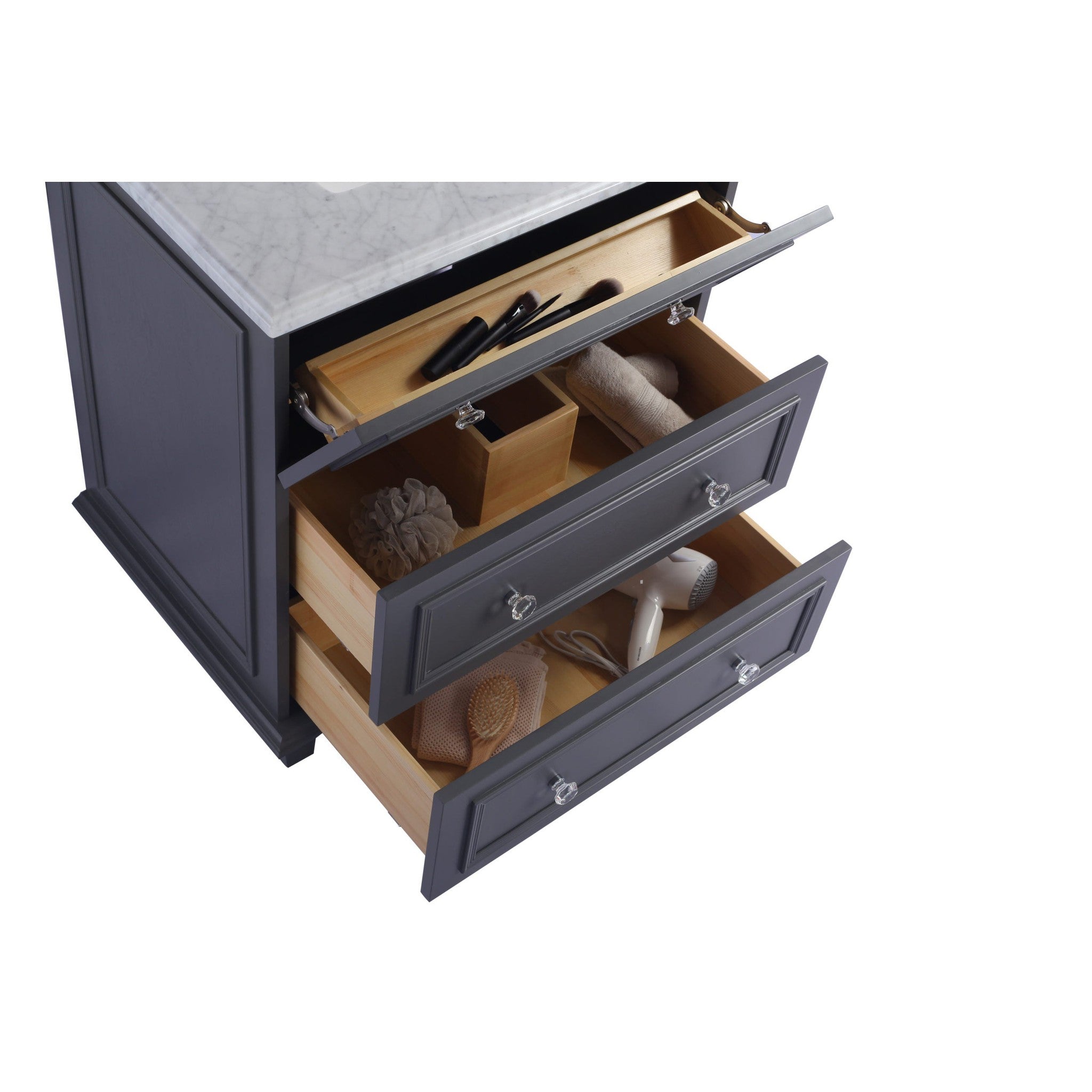 Luna 30" Maple Grey Bathroom Vanity with Black Wood Marble Countertop