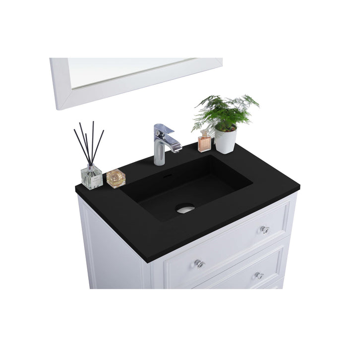Luna 30" White Bathroom Vanity with Matte Black VIVA Stone Solid Surface Countertop
