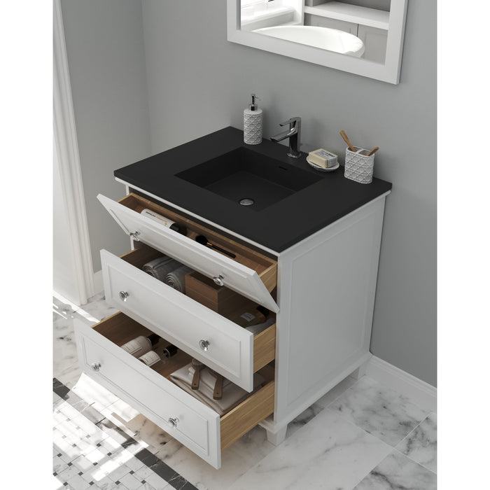 Luna 30" White Bathroom Vanity with Matte Black VIVA Stone Solid Surface Countertop