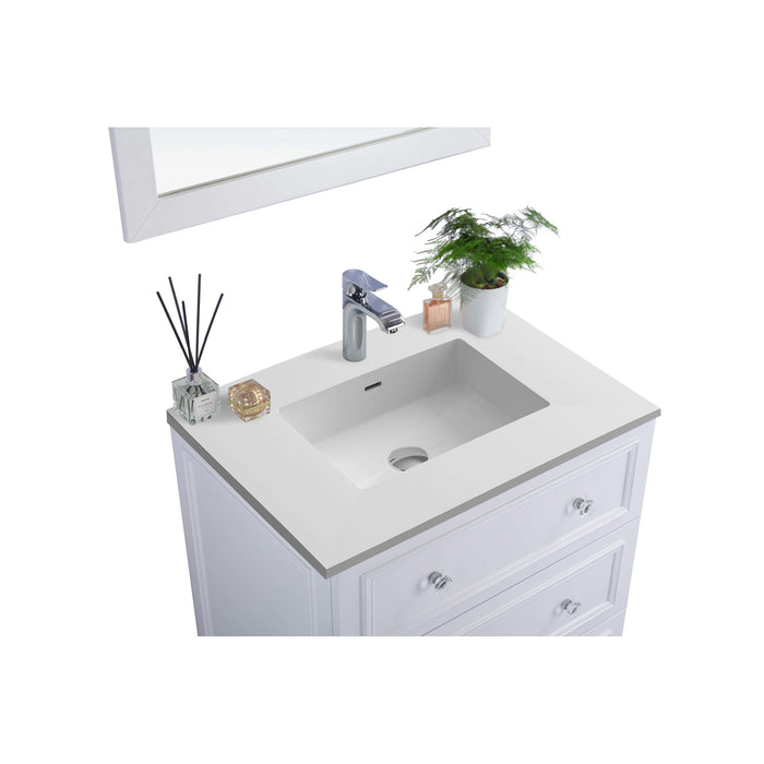 Luna 30" White Bathroom Vanity with Matte White VIVA Stone Solid Surface Countertop