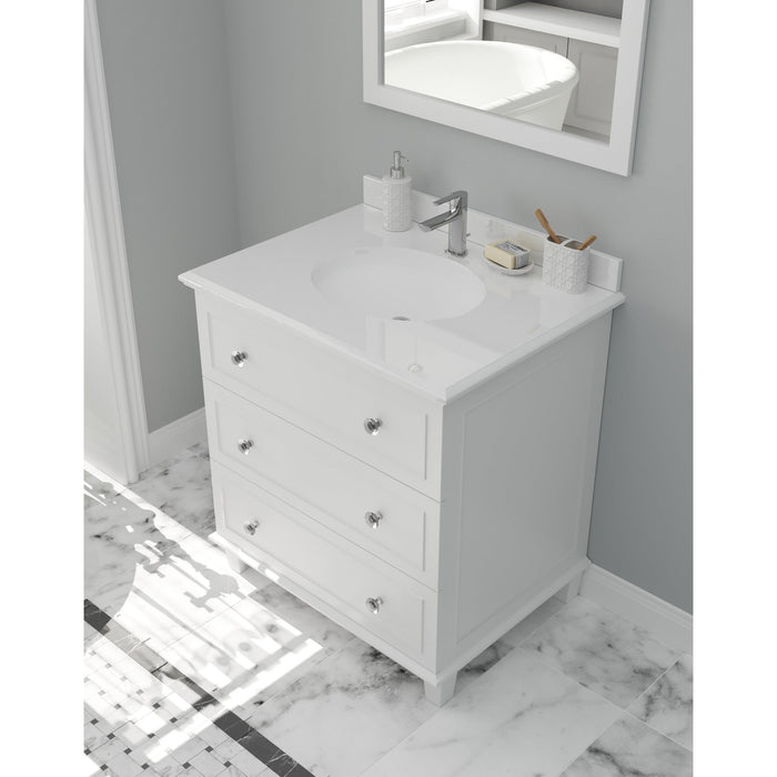 Luna 30" White Bathroom Vanity with Pure White Phoenix Stone Countertop