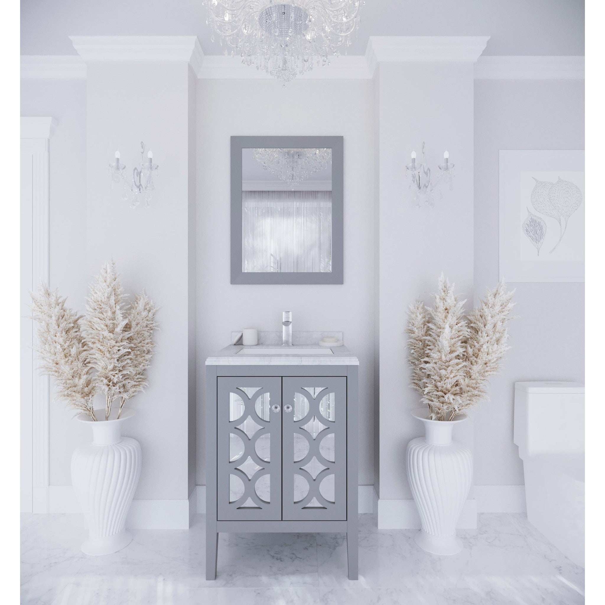 Mediterraneo 24" Grey Bathroom Vanity with White Carrara Marble Countertop