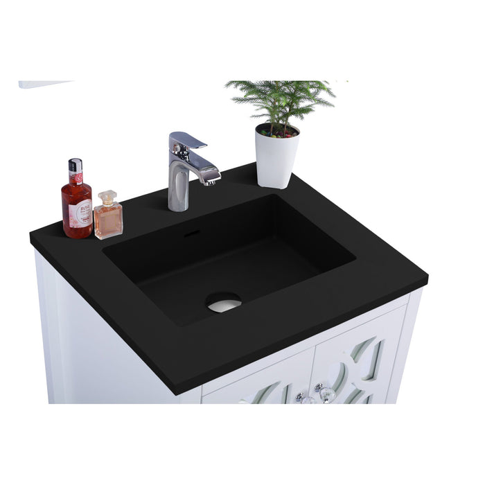 Mediterraneo 24" White Bathroom Vanity with Matte Black VIVA Stone Solid Surface Countertop
