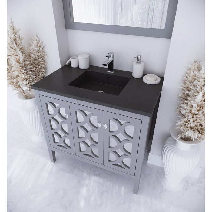 Mediterraneo 36" Grey Bathroom Vanity with Matte Black VIVA Stone Solid Surface Countertop