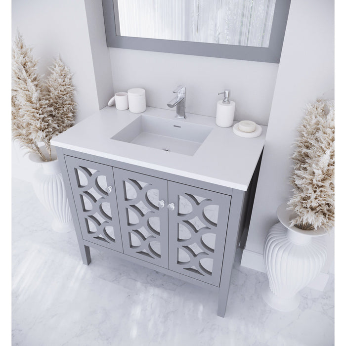 Mediterraneo 36" Grey Bathroom Vanity with Matte White VIVA Stone Solid Surface Countertop