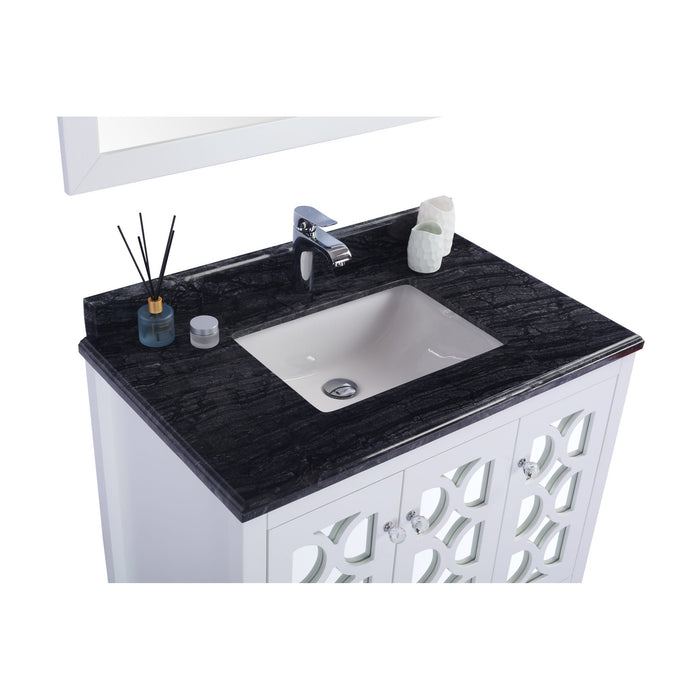 Mediterraneo 36" White Bathroom Vanity with Black Wood Marble Countertop