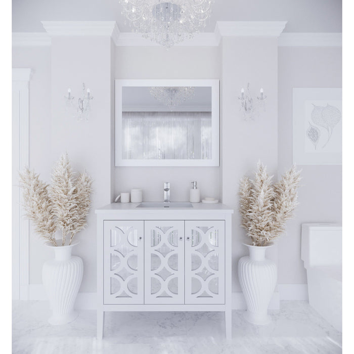 Mediterraneo 36" White Bathroom Vanity with Matte White VIVA Stone Solid Surface Countertop