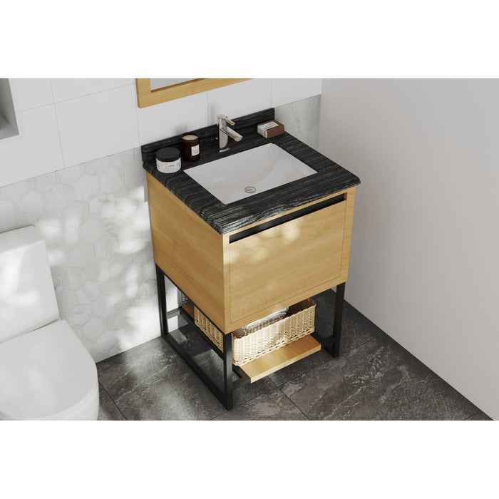 Alto 24” California White Oak Bathroom Vanity with Black Wood Marble Countertop