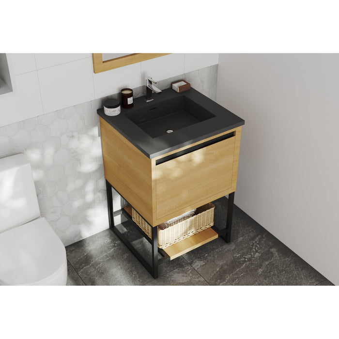 Alto 24" California White Oak Bathroom Vanity with Matte Black VIVA Stone Solid Surface Countertop