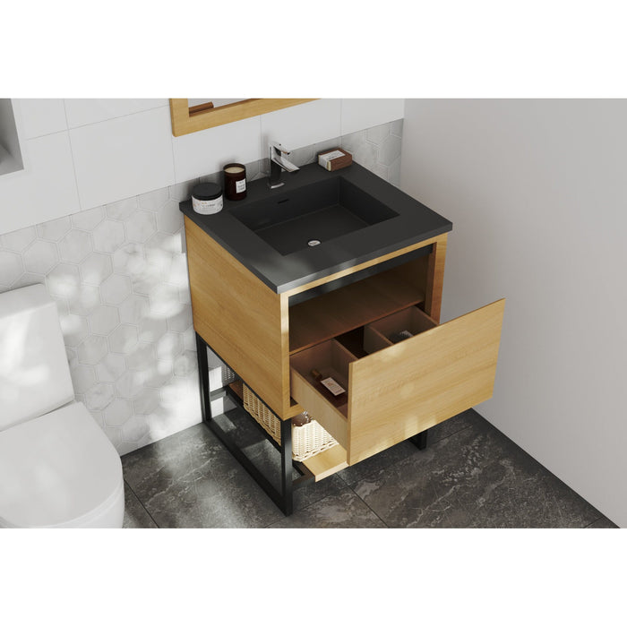 Alto 24" California White Oak Bathroom Vanity with Matte Black VIVA Stone Solid Surface Countertop