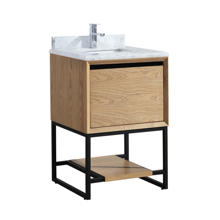 Alto 24" California White Oak Bathroom Vanity with White Carrara Marble Countertop