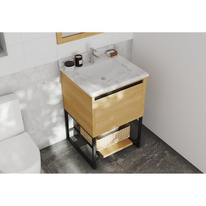 Alto 24" California White Oak Bathroom Vanity with White Carrara Marble Countertop