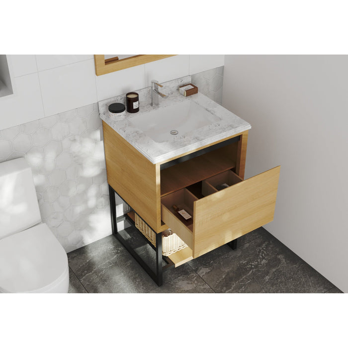 Alto 24" California White Oak Bathroom Vanity with White Carrara Marble Countertop