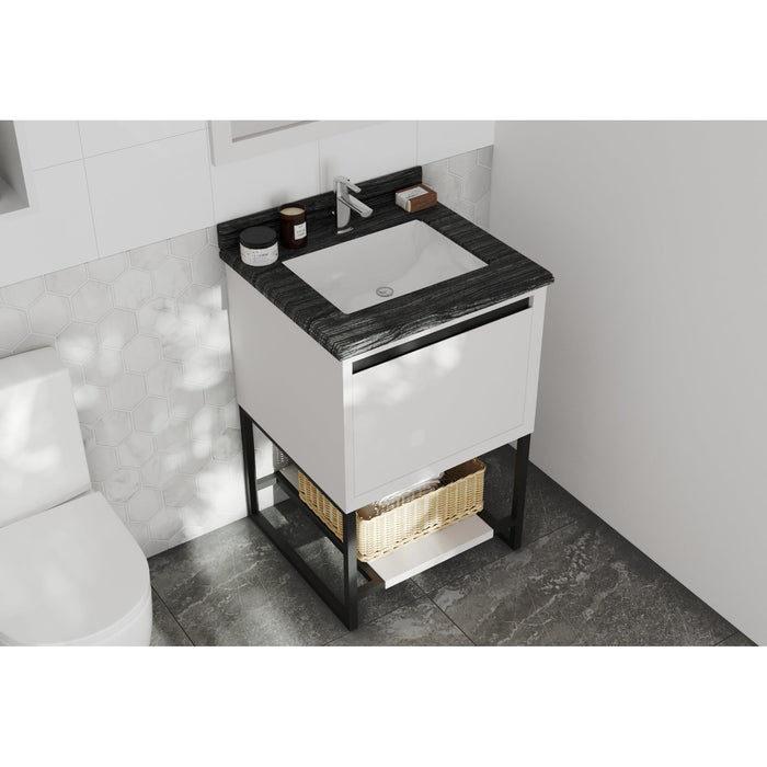 Alto 24" White Bathroom Vanity with Black Wood Marble Countertop