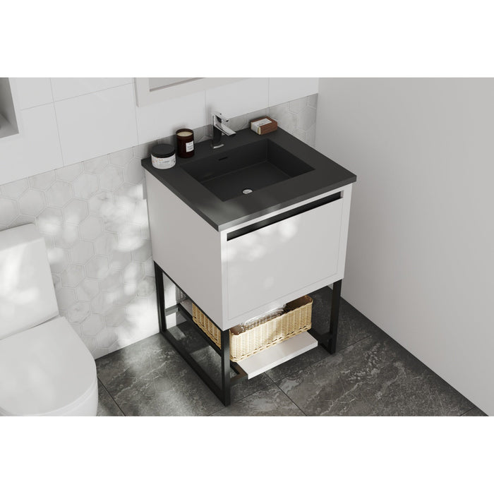 Alto 24" White Bathroom Vanity with Matte Black VIVA Stone Solid Surface Countertop