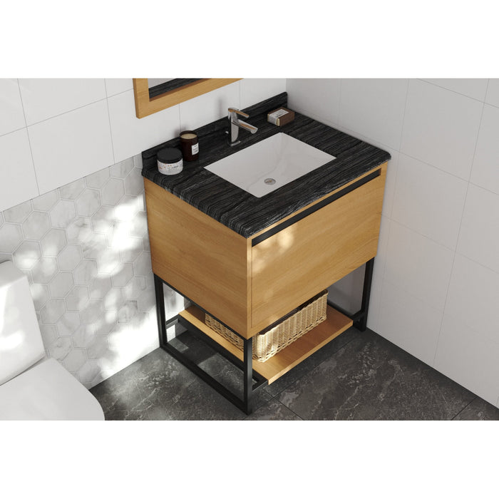 Alto 30" California White Oak Bathroom Vanity with Black Wood Marble Countertop