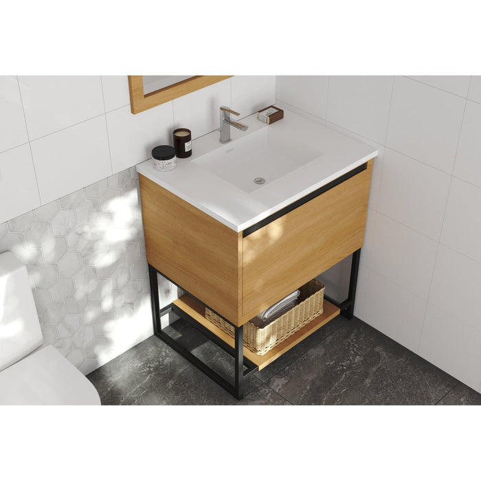 Alto 30" California White Oak Bathroom Vanity with Matte White VIVA Stone Solid Surface Countertop