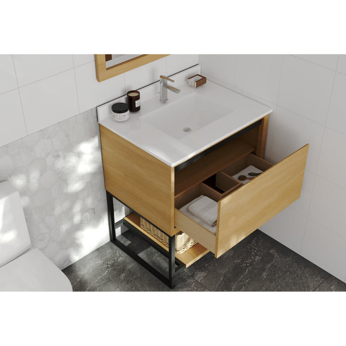 Alto 30" California White Oak Bathroom Vanity with White Quartz Countertop