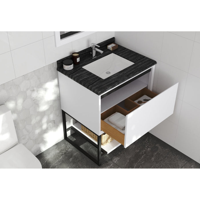 Alto 30" White Bathroom Vanity with Black Wood Marble Countertop