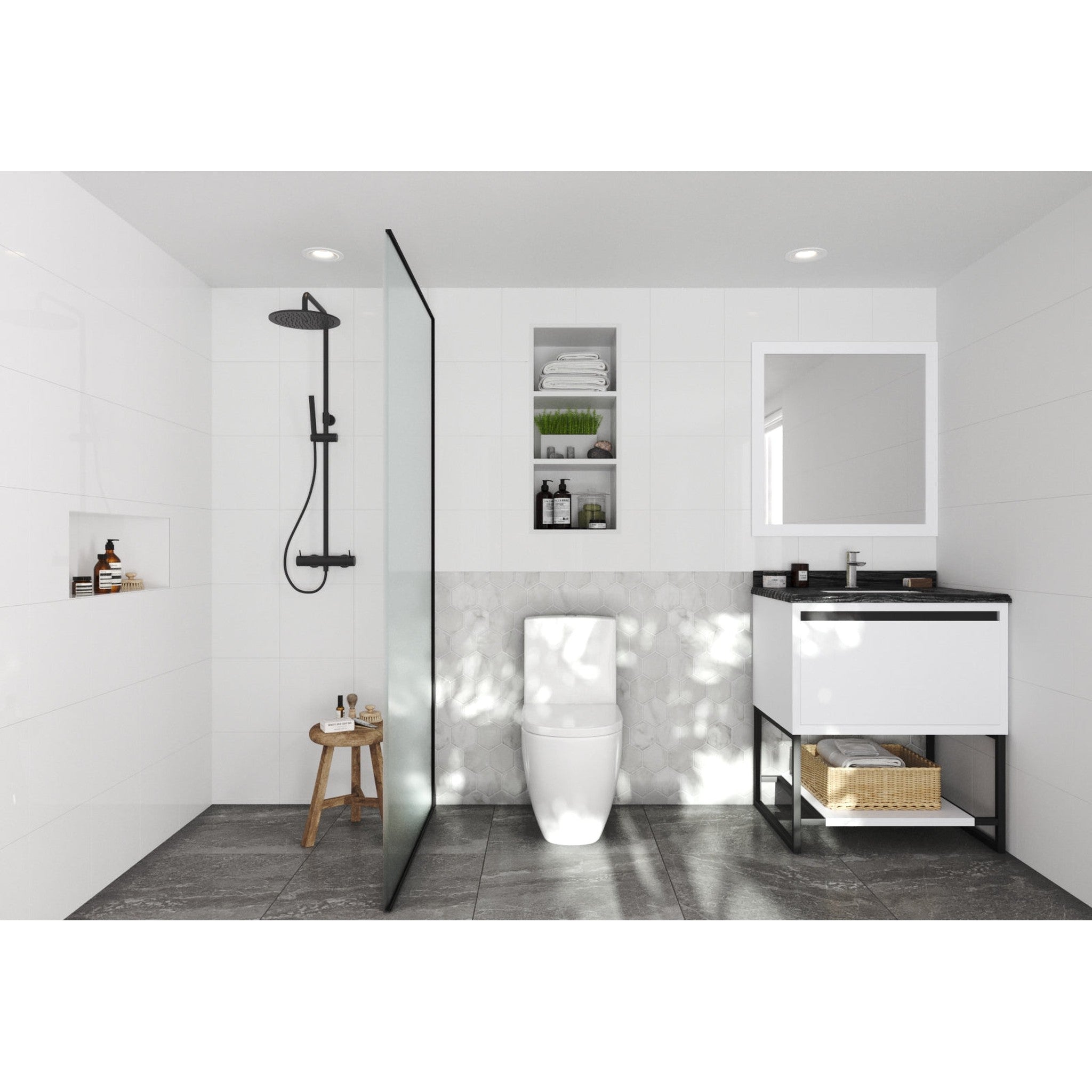 Alto 30" White Bathroom Vanity with Black Wood Marble Countertop