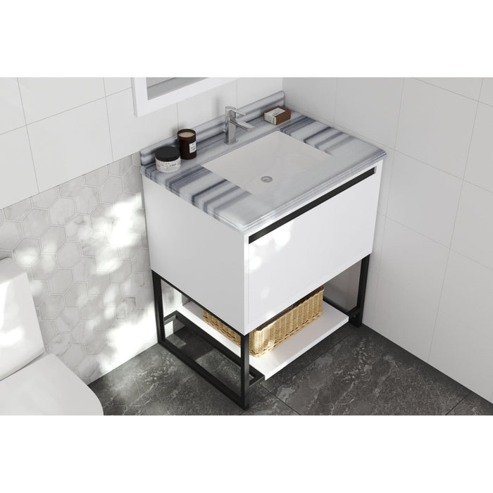 Alto 30" White Bathroom Vanity with White Stripes Marble Countertop