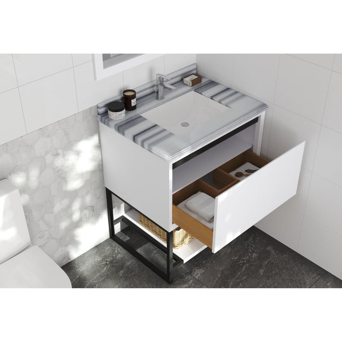 Alto 30" White Bathroom Vanity with White Stripes Marble Countertop