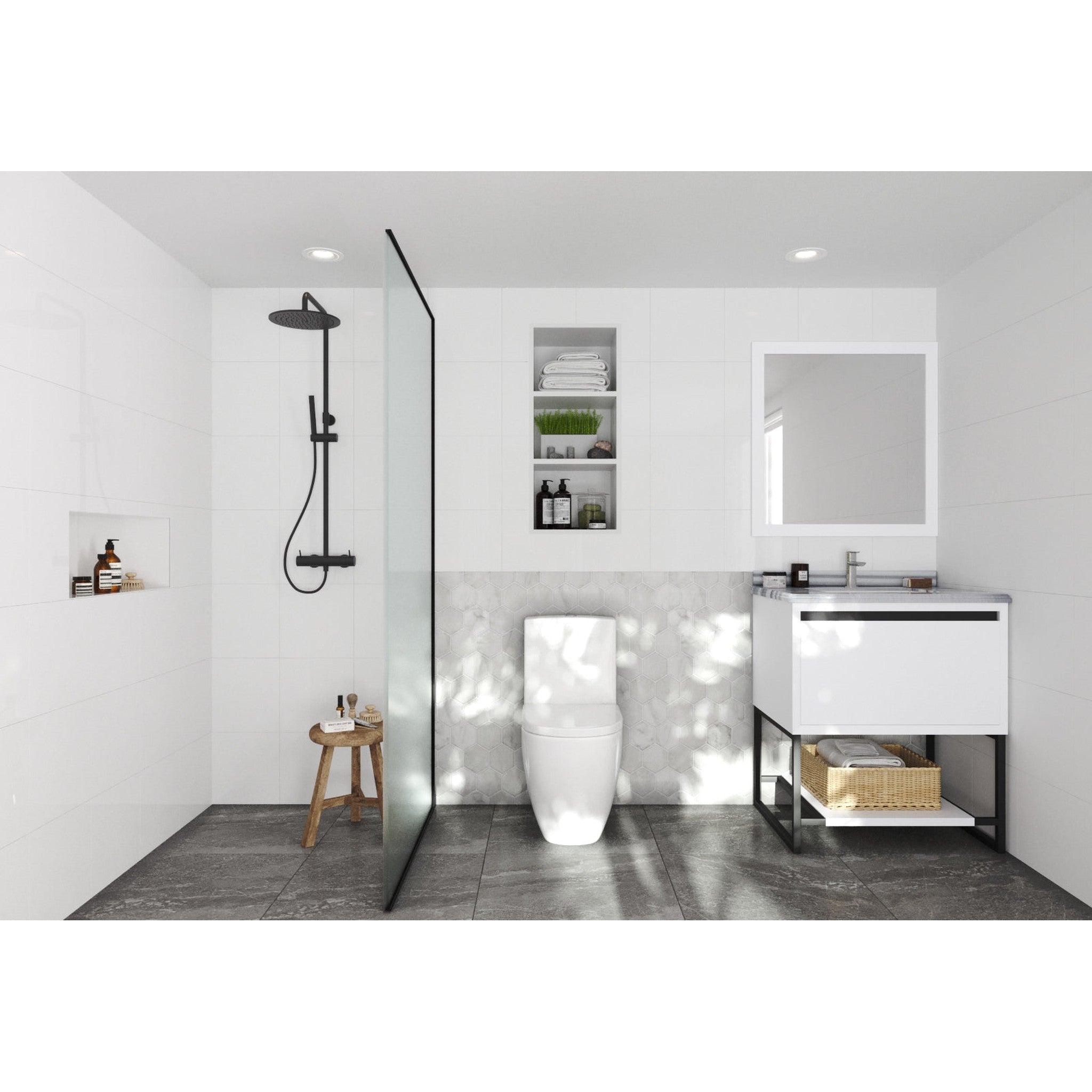 Alto 30" White Bathroom Vanity with White Stripes Marble Countertop